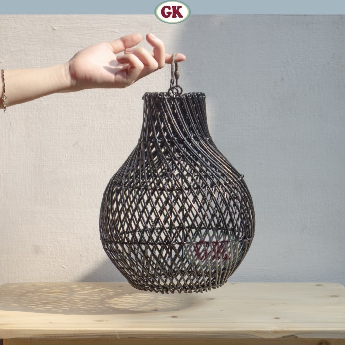 KAP LAMPU CAFE,LAMPU ROTAN BLACK , LAMPU DEKORASI HITAM RF38