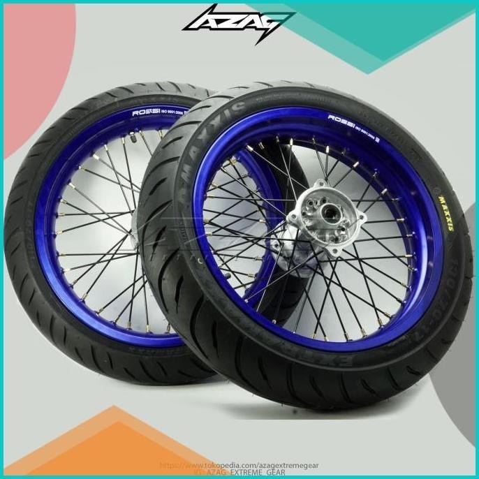 WHEELSET BAN SET SUPERMOTO KLX VELG BIRU TROMOL ORI BAN MAXXIS 16novz3
