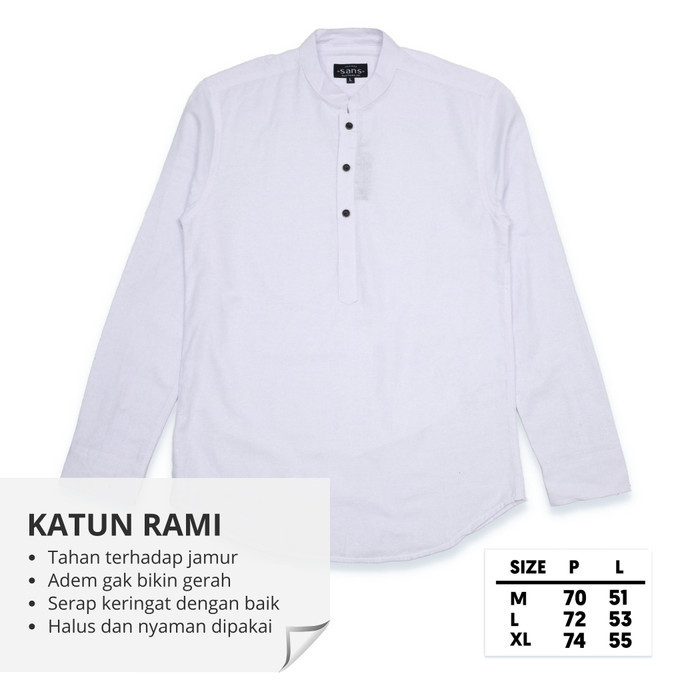 Baju Koko Pria Lengan Panjang Kemeja Muslim Taqwa Kokoh Polos Putih