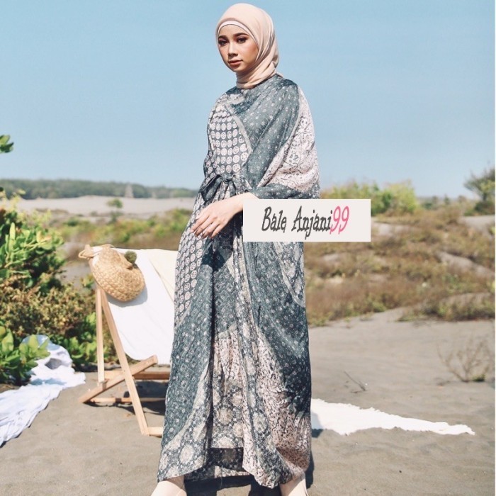Baju Batik Wanita Dress Kaftan Batik Hijab Syari Muslim Jumbo Modern