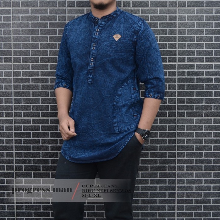 Baju Koko Kurta Pakistan Lengan 3/4 Koko Kurta Jeans Pria Muslim