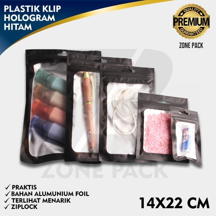 ------] Plastik Klip Hologram Flat Hitam 14x22 CM Plastik Klip Aksesoris ZP