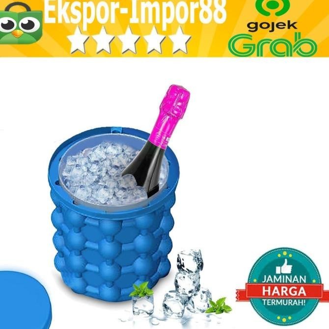 Tempat Cetakan Es Batu Bulat Karet Silikon Dengan Penutup Biru