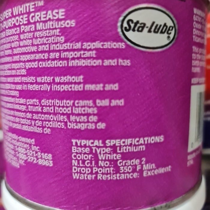 READY STA LUBE CRC SUPER WHITE LITHIUM GREASE