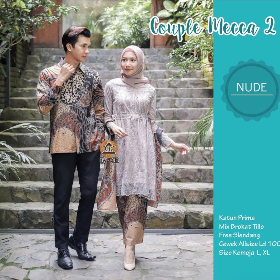 Couple Batik Wanita Terbaru Baju Kemeja Batik Pria Setelan Atasan Wani - Nude