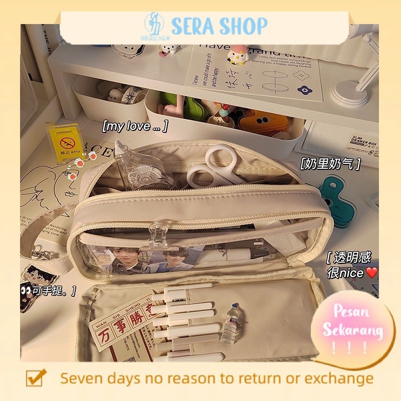 

ﺴSera kotak pensil berkapasitas besar sederhana kecil segar kotak pensil Korea kotak alat tulis siswa gadis hati