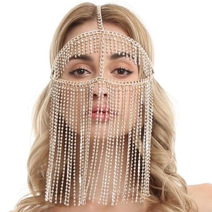 Belly Dance Headpiece Cleopatra Cadar Rantai Aksesoris Face Chain Mask TA