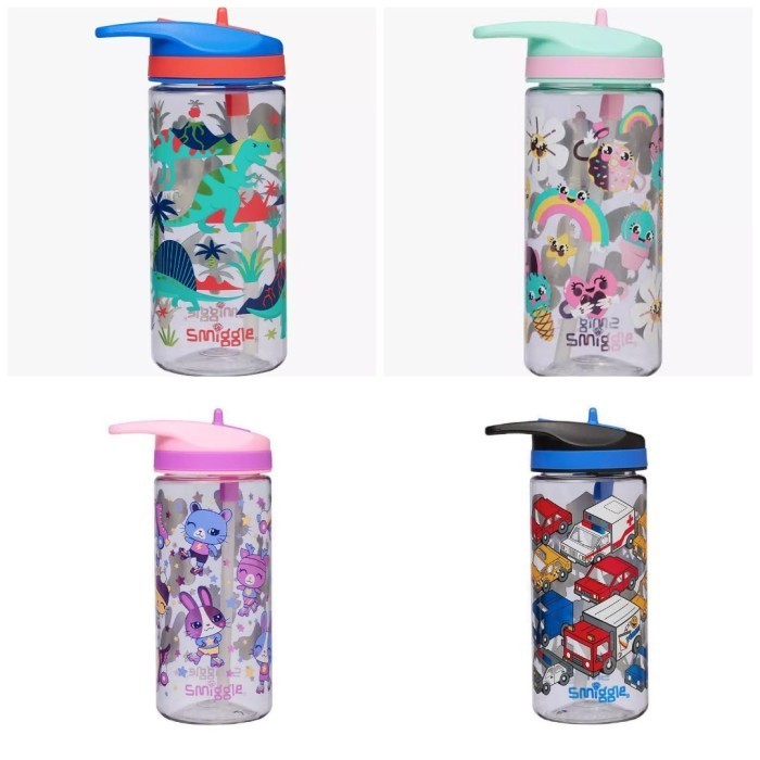 Smiggle Movin Jr Bottle /Botol Minum Junior Mobil, Dino, Flower, Bunny