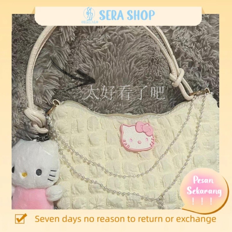 

♤♞Sera Asli Buatan Sendiri HelloKitty Tas Wanita Musim Gugur dan Musim Dingin Baru Tas Bahu Ketiak Rantai Mutiara Tas Tangan Lucu Semua Pertandingan