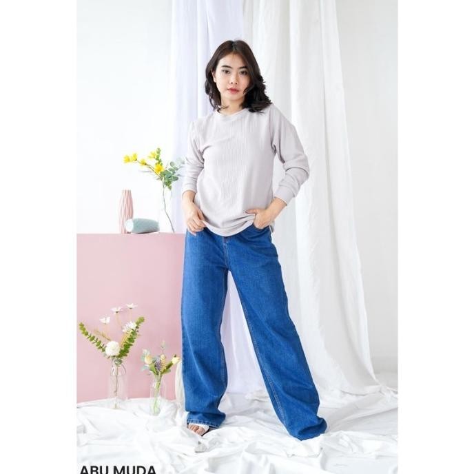 Sweater Waffle Knit Blouse Atasan Wanita Top