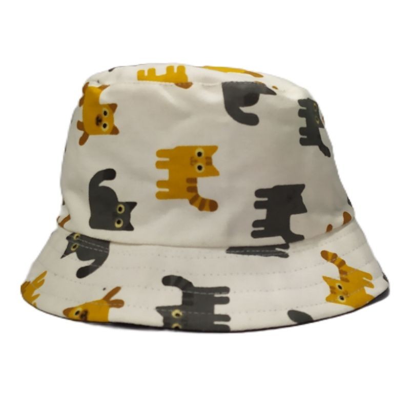 Topi Bucket Motif Kucing Korea Topi Mancing Pantai Bucket Hat