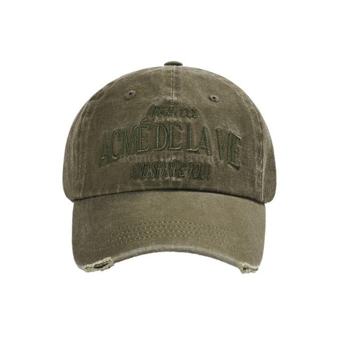 [Acme De La Vie] Adlv Fishing Logo Pigment Washing Ball Cap Khaki