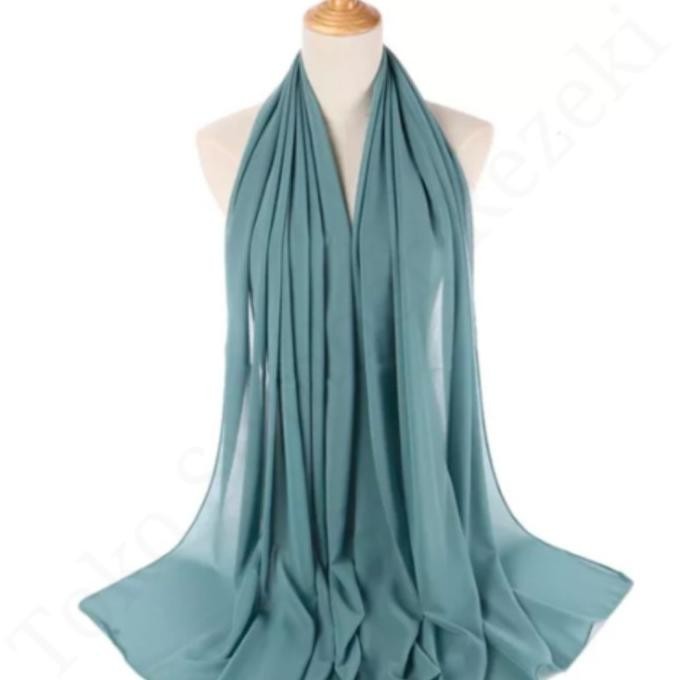 Syal Sifon Biru Selendang Blue Shawl Scarf Plain Polos Katun Chifon