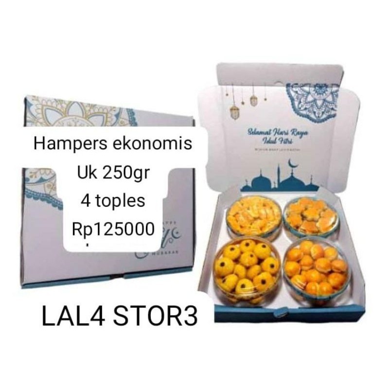 

Paket Hampers Ekonomis Isi 4 Toples Kue Kering 250gr Untuk Lebaran