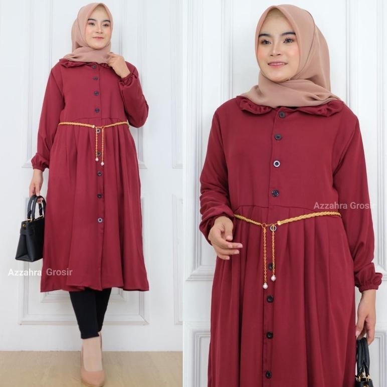 Am - Oriya Long Tunik Wanita Free Belt  Katun Shakila Kancing Aktif /  Atasan Tunik Muslim Wanita Ka