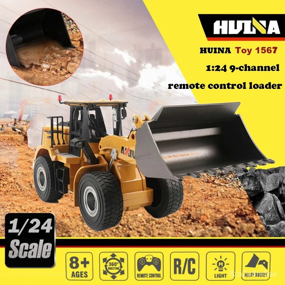 HUINA 1/24 RC Logam Campuran Besar Truk Traktor Bulldoser Pengendali Jarak Jauh Mobil Ekskavator 156