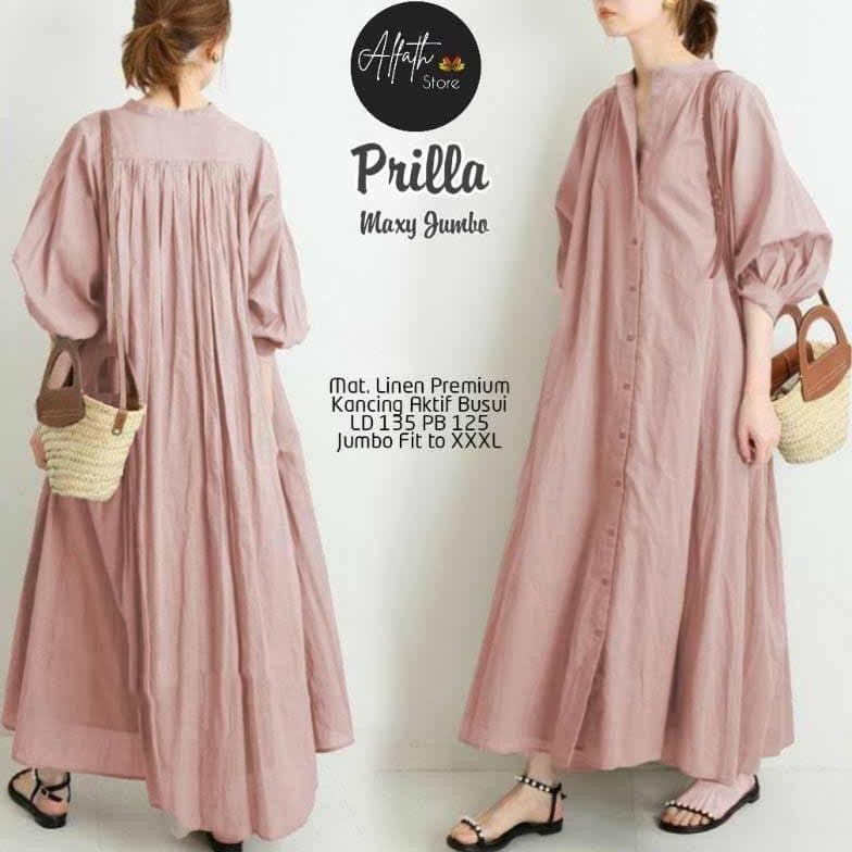 Prilla Maxy Jumbo Bahan Linen Gamis Wanita / Gamis Jumbo Cod