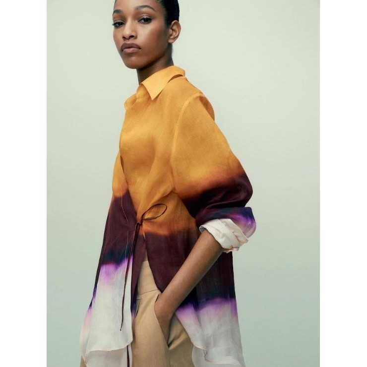 Ab768773 Baju Atasan Blouse Kimono Panjang Wanita Korea Orange Tie Dye