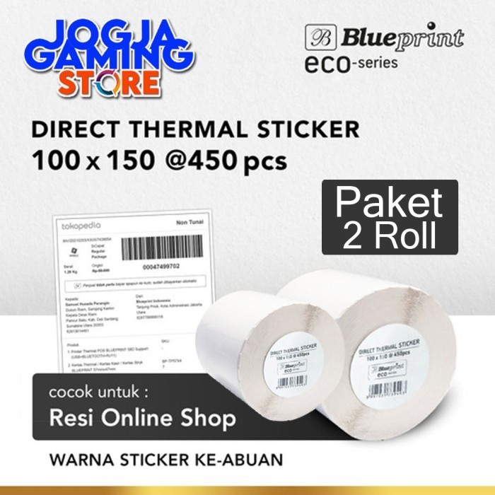 

KERTAS THERMAL STIKER LABEL RESI 100x150 BLUEPRINT ECO @450 - 2 Roll