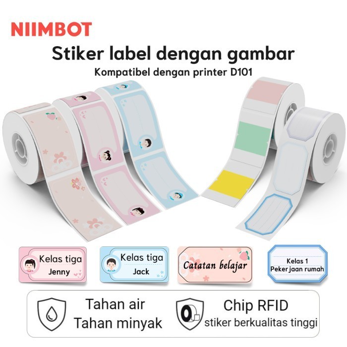 

NIIMBOT Stiker warna tahan air dan tahan minyak untuk name tag anak