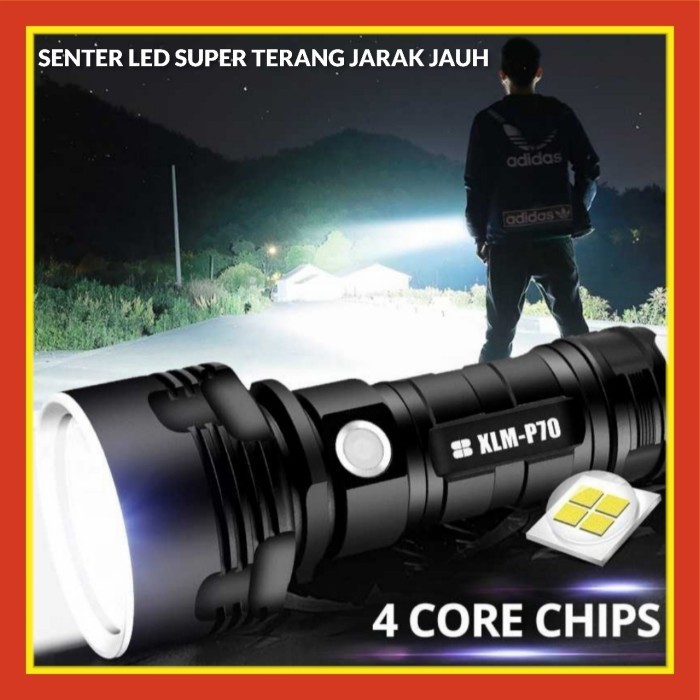 Lampu Senter LED Super Terang Jarak Jauh Outdoor USB Charging XLMP70