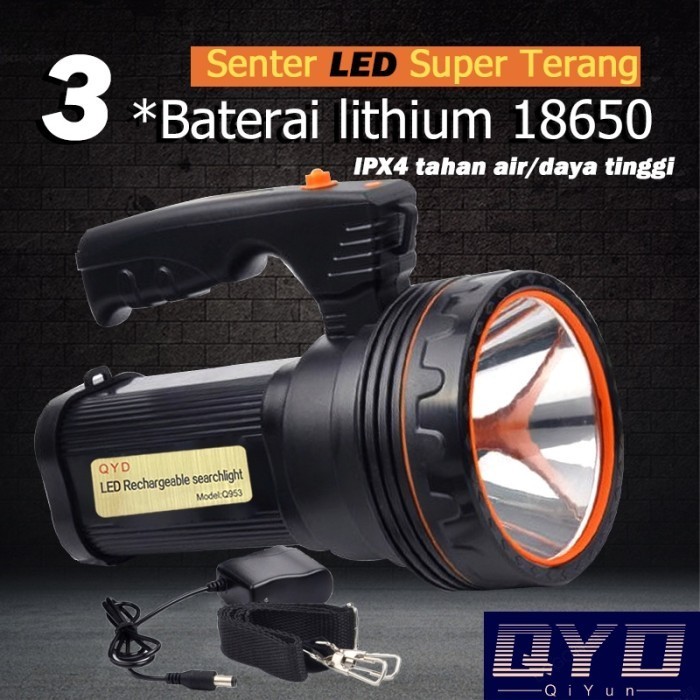 QYD Senter LED Super Terang 45W Tahan air lampu cas Senter jumbo+Q953
