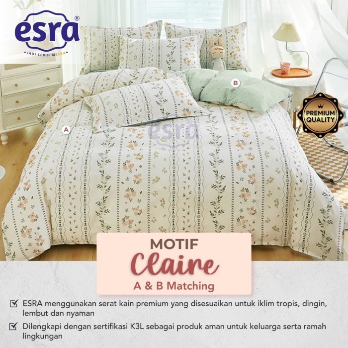 Bed cover set + sprei Esra motif bunga claire 180x200 160x200 120x200