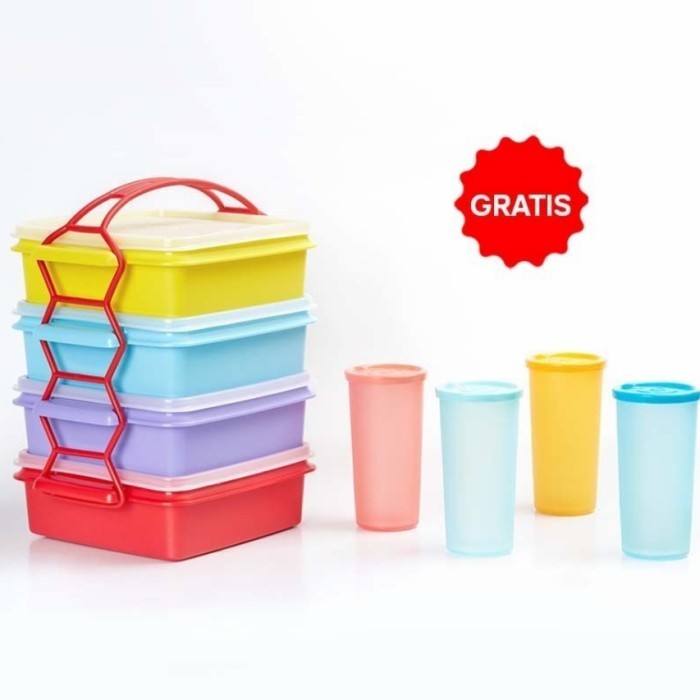 TUPPERWARE CLICK TO GO ROUND @880 ML RANTANG 4 SUSUN PROMO