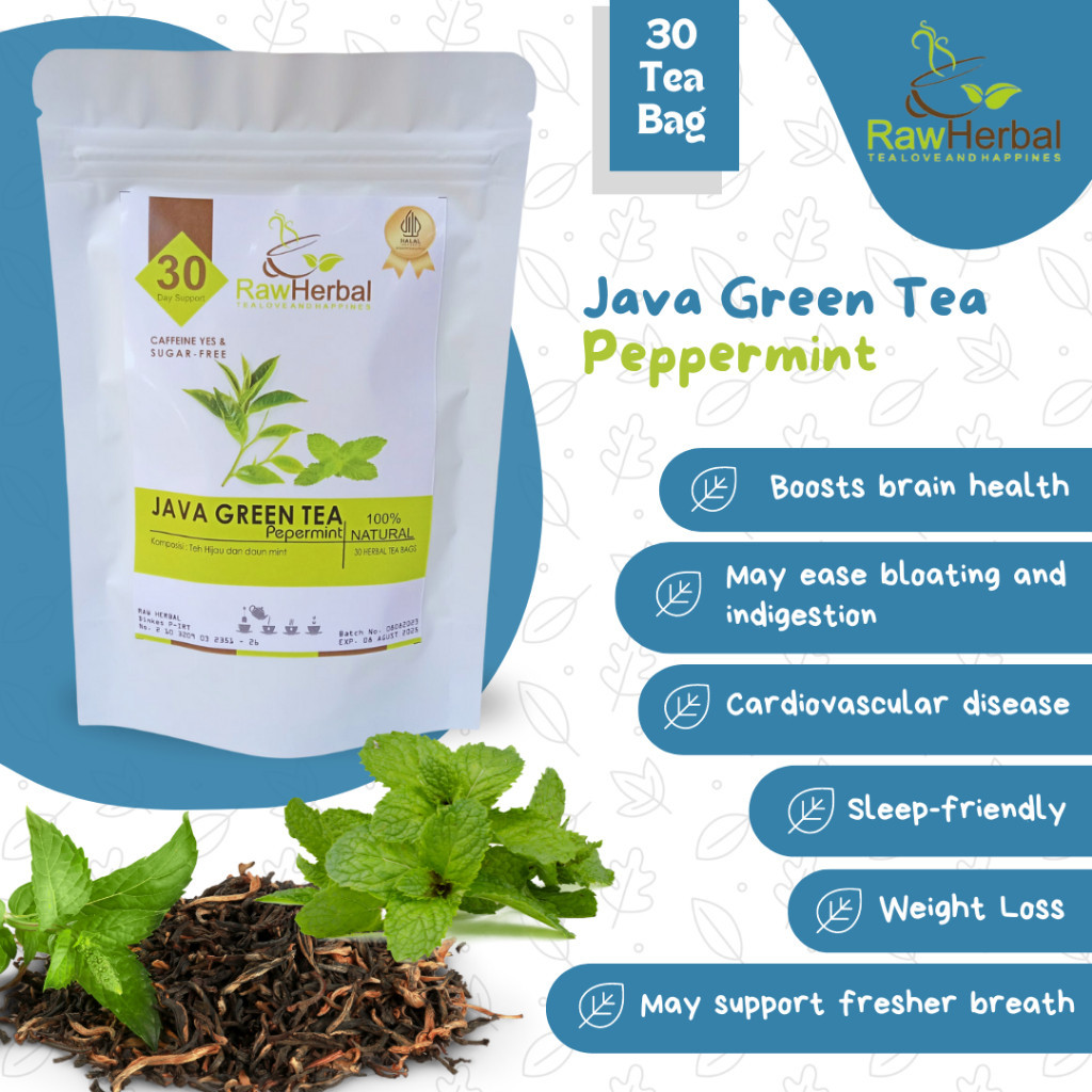 

Original Java Green Tea Peppermint : Teh Hijau Jawa & Daun Mint Isi 30 Tea Bag