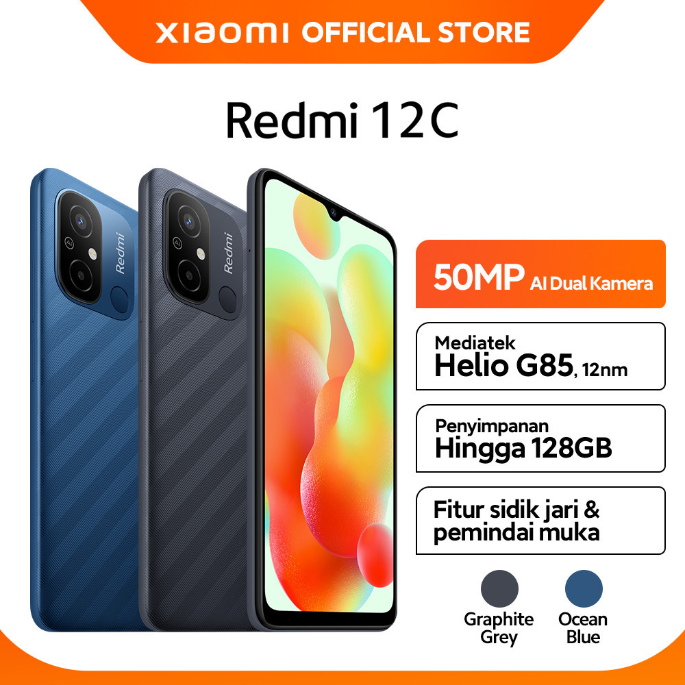 Foto Official Xiaomi Redmi 12C (3GB/32GB) | (4GB/64GB) | (4GB/128GB) MediaTek Helio G85 50MP AI Dual Kamera Layar HD+ 6,71