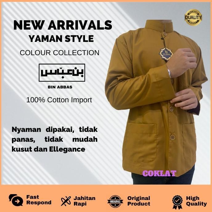 Baju/Kemeja Koko Yamani Habaib/Hadramaut Bin Abbas Jumbo Coklat Berkualitas