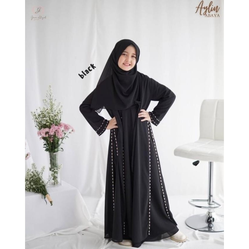 Baruuu Baju Muslim Gamis Anak Perempuan Hitam 6-12 Tahun Mutiara Payet Aylin