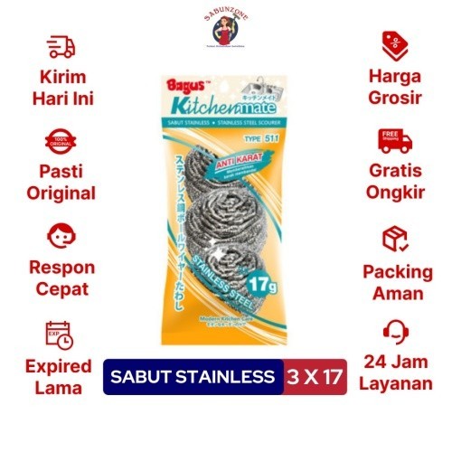Sabut Kawat Bagus Stainless Scourer Cuci Piring isi 3 17 gr
