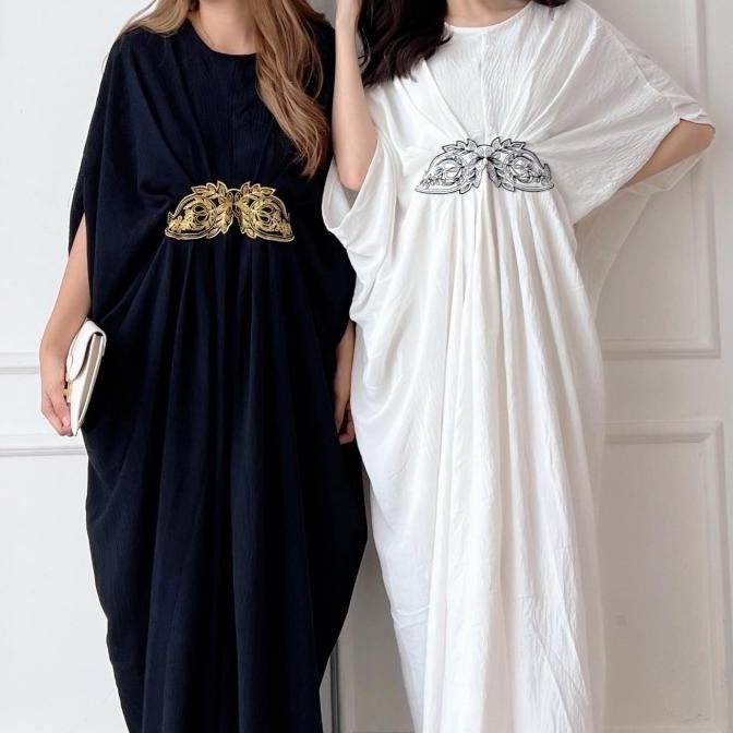 Dress Kaftan Panjang | 9-272 Ailya Kaftan Jumbo Hitam Putih Bigsize