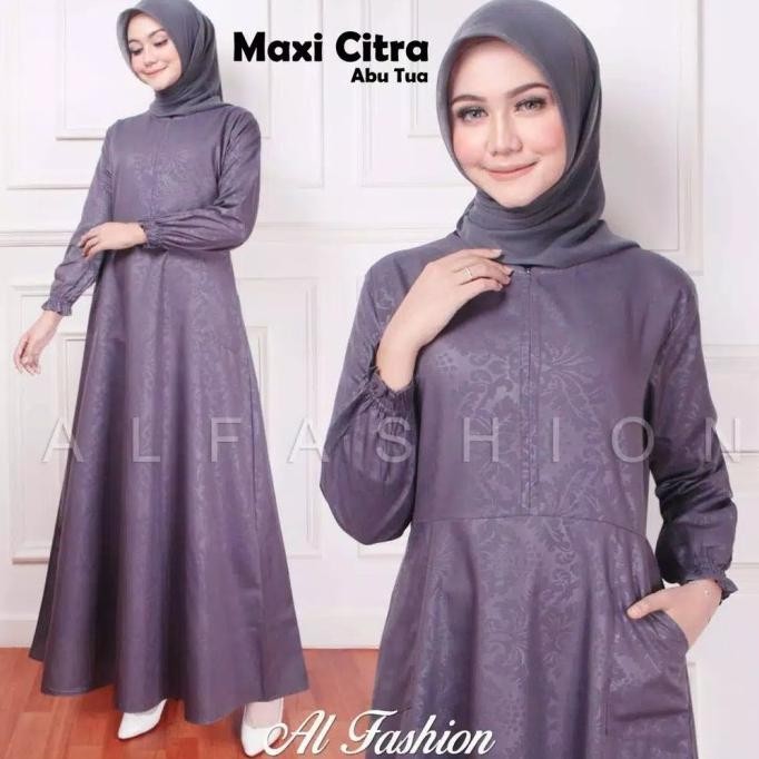 Citra - Dress Baju Gamis Busui Polos Xl Jumbo Warna Abu Abu Tua