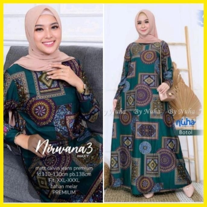 Gamis Kaos Batik Calvin Jeans Dress Panjang Wanita Muslim Adem Mewah