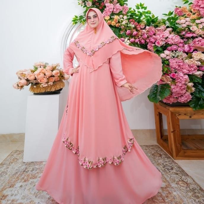 Gamis Syari Terbaru Set Khimar Jumbo Gamis Busui Variasi Bordir Andien