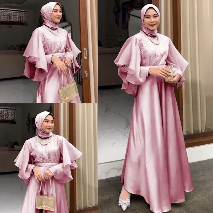 Maxy Dress Gamis Wanita Terbaru Muslim Pesta Almera Bahan Satin Velvet