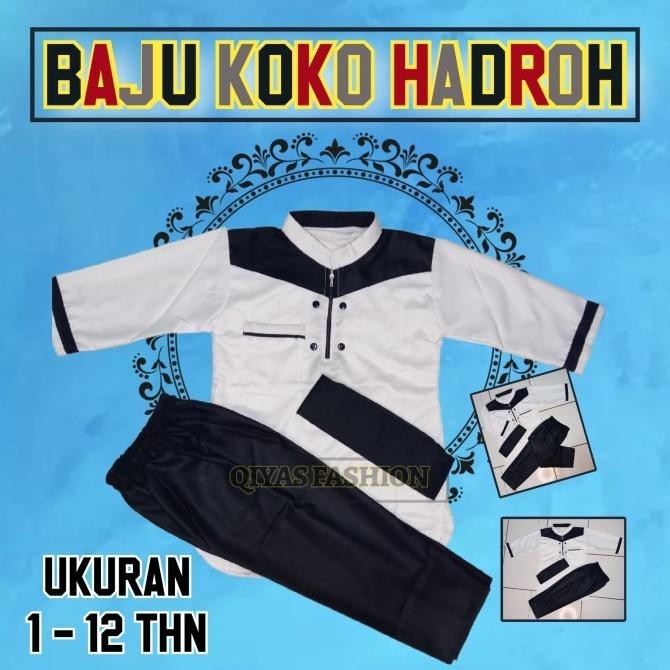 Setelan Baju Koko Hadroh Anak Laki" Koko Hadroh Hitam Putih Usia 1-12