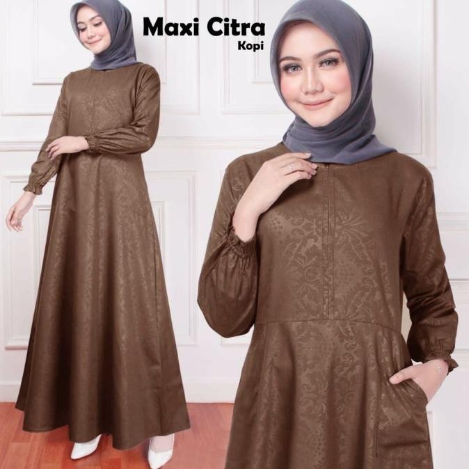 Citra- Dress Gamis Polos Busui Katun L Kondangan Warna Coklat Tua Kopi