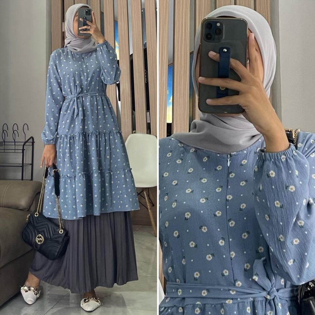 (Cod) Lilya Tunik By Zalfa Outfit / Tunik Motif / Tunik Crincle / Tunik Bunga Bisa Cod