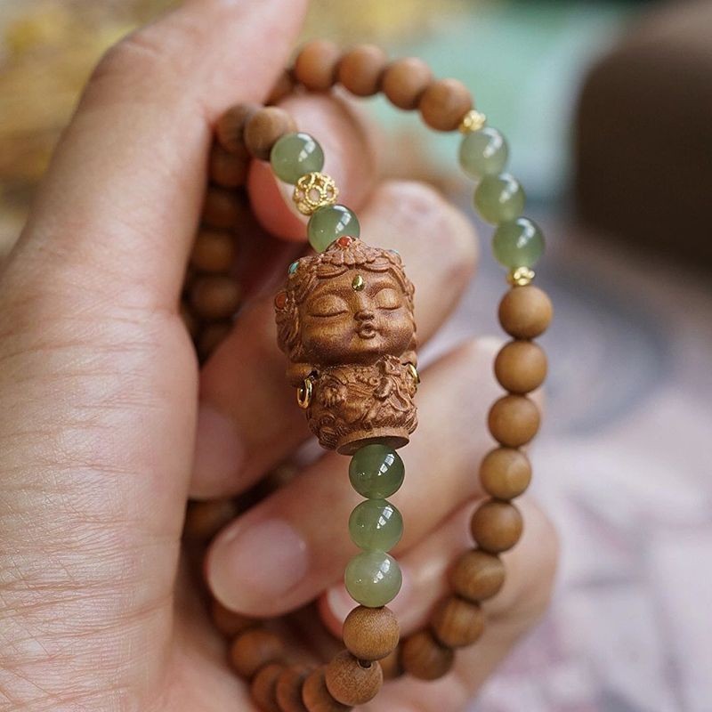 Women's White Sandalwood Ball Bracelet with Two Circles Original Ebony-Degree Mother Bracelet