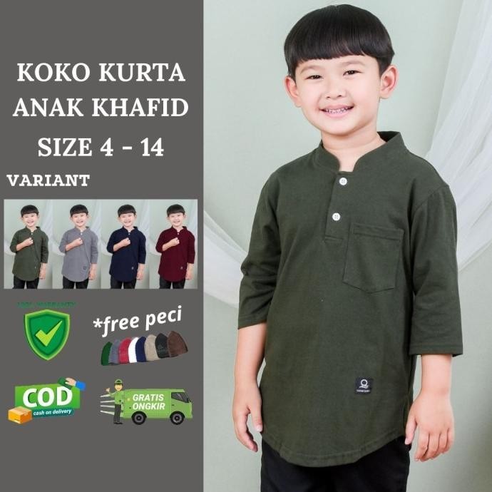 Koko Anak 4 Sd 14 Tanggung/Kaos Kurta 3/4 Baju Muslim Anak Khafid Kids