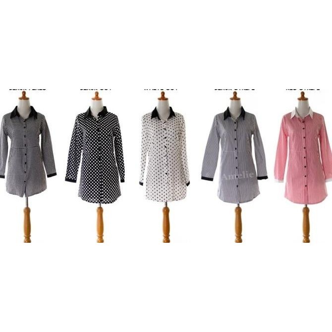 Baju Atasan Kemeja Wanita Kotak Garis Dot Korea Import Ab535558 Tunik