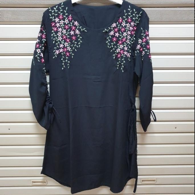 Tunik Motif Bordir Tangan Serut Warna Putih Atasan Putih Atasan Wanita