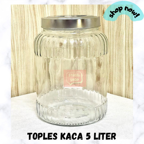 Toples Kaca Kedaung 5 liter tutup stainless / toples emping