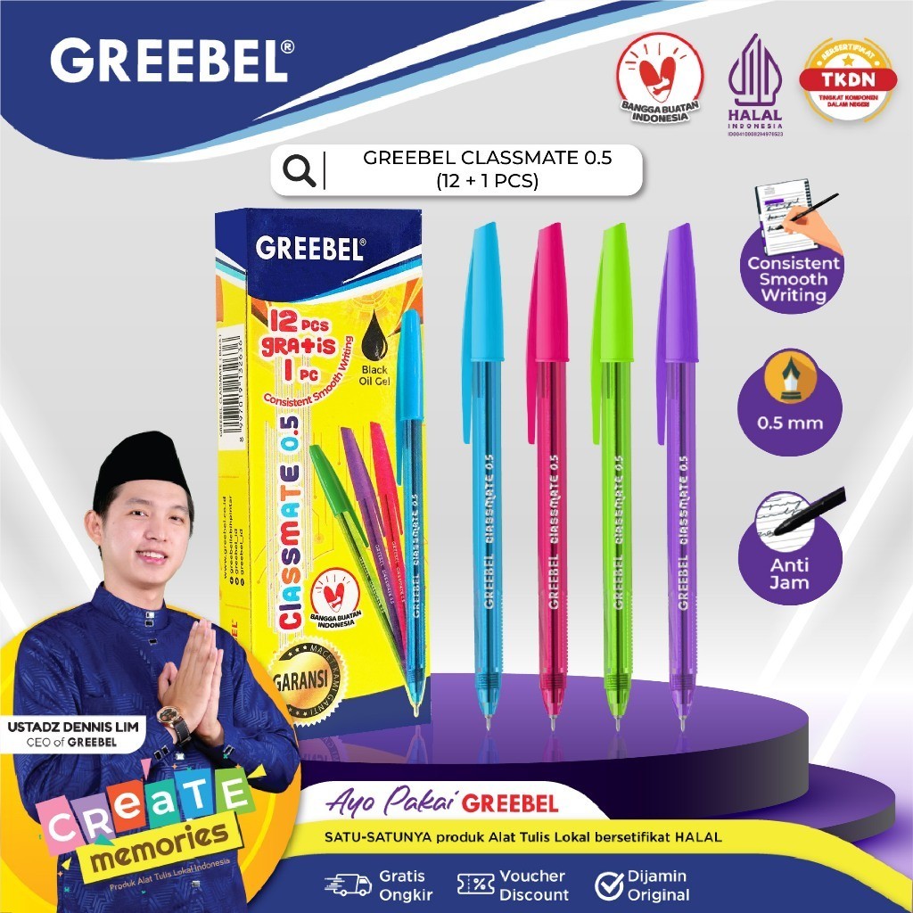 

[12+1] Bulpen Greebel Classmate 0.5 mm / Balpen / Bulpoint / Pen / Pena / Alat Tulis