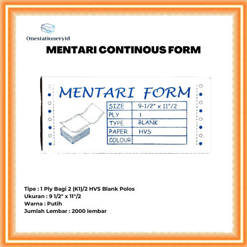

Kertas Continuous/Continous Form 1 Ply Bagi 2, 1 Rangkap K1/2 Hvs