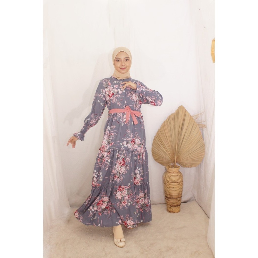 READY Humaira maxi Dress Baju Gamis wanita muslim busui Jumbo motif bunga