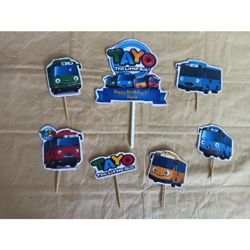 topper cake hiasan kue ulang tahun thema karakter tayo custom nama